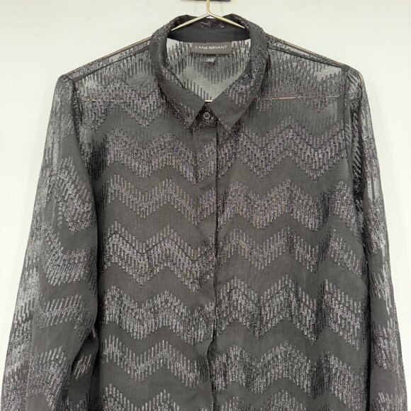Lane Bryant  Plus Black Sheer Metallic Chevron Blouse Holiday– Women’s 18/20 - Picture 2 of 11